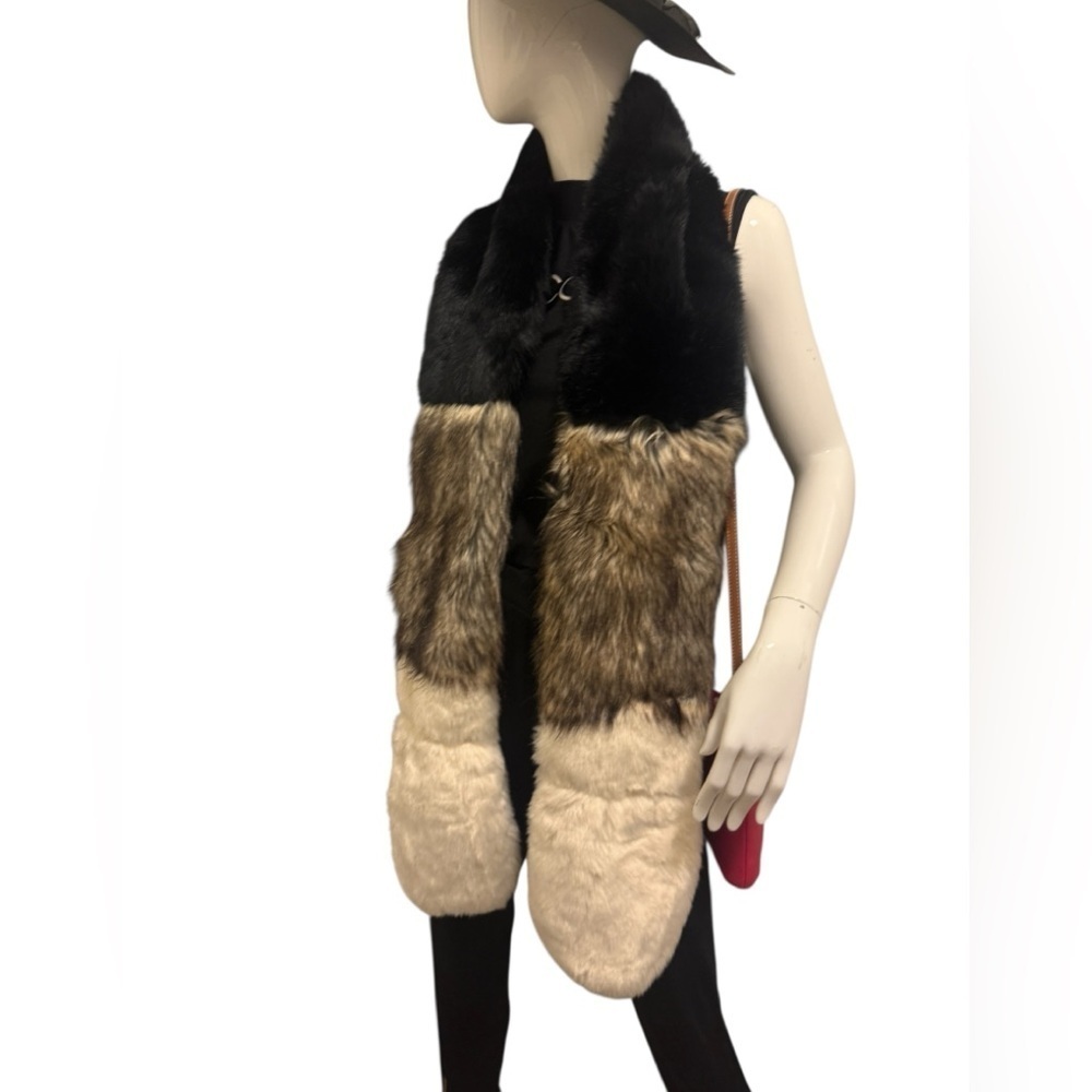 Topgate Luxurious Black and Brown Faux Fur Scarf. 80x7 inches new with tag